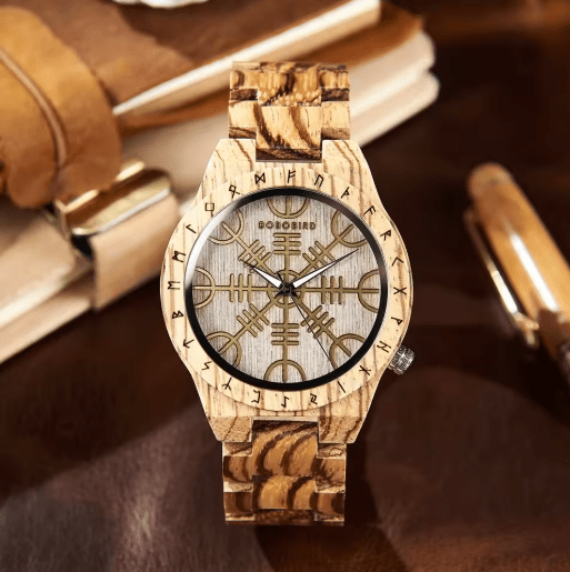 Viking Wooden Watch – Custom Engraved Timepiece for Men – Viking jewerly | Norse runes & Nordic jewelry