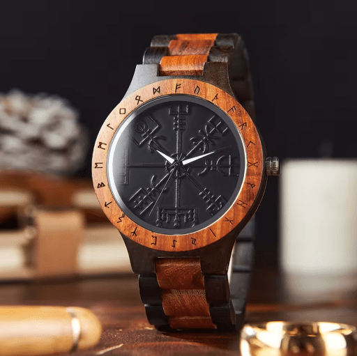 Viking Wooden Watch – Custom Engraved Timepiece for Men – Viking jewerly | Norse runes & Nordic jewelry
