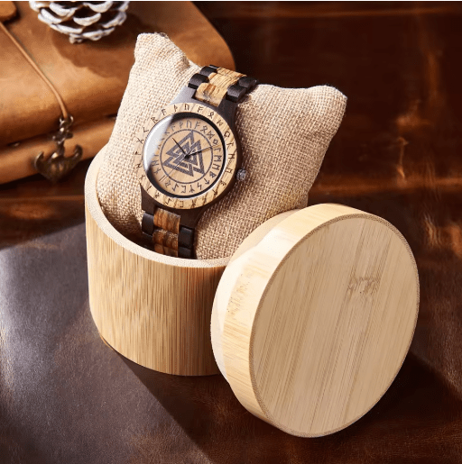 Viking Wooden Watch – Custom Engraved Timepiece for Men – Viking jewerly | Norse runes & Nordic jewelry