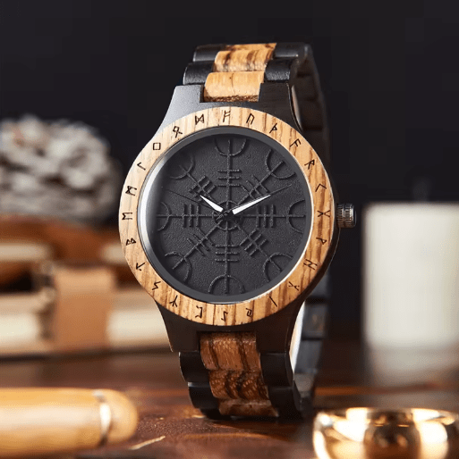 Viking Wooden Watch – Custom Engraved Timepiece for Men – Viking jewerly | Norse runes & Nordic jewelry