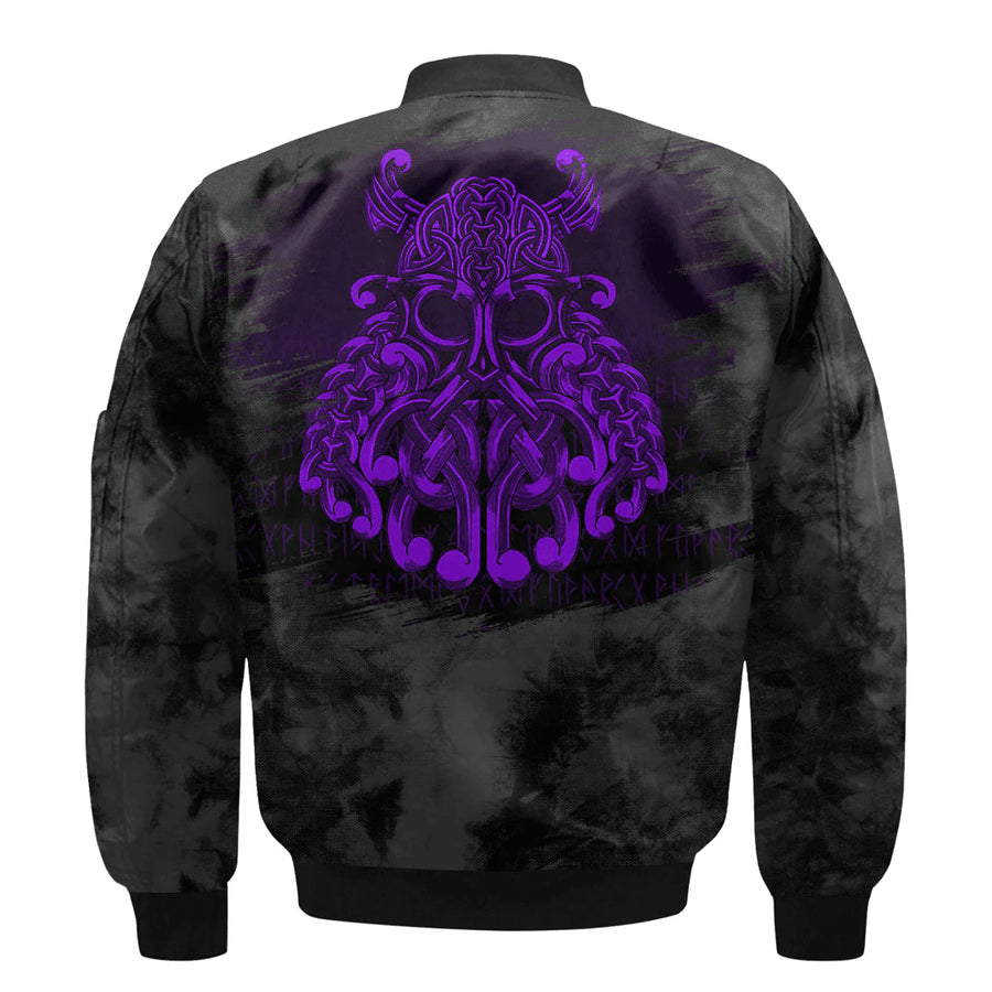 Vikings Odin Valhalla Purple Premium Sleeve Zip Bomber Jacket