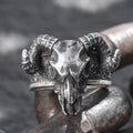 Viking Ram Head Ring - Adjustable Silver Alloy
