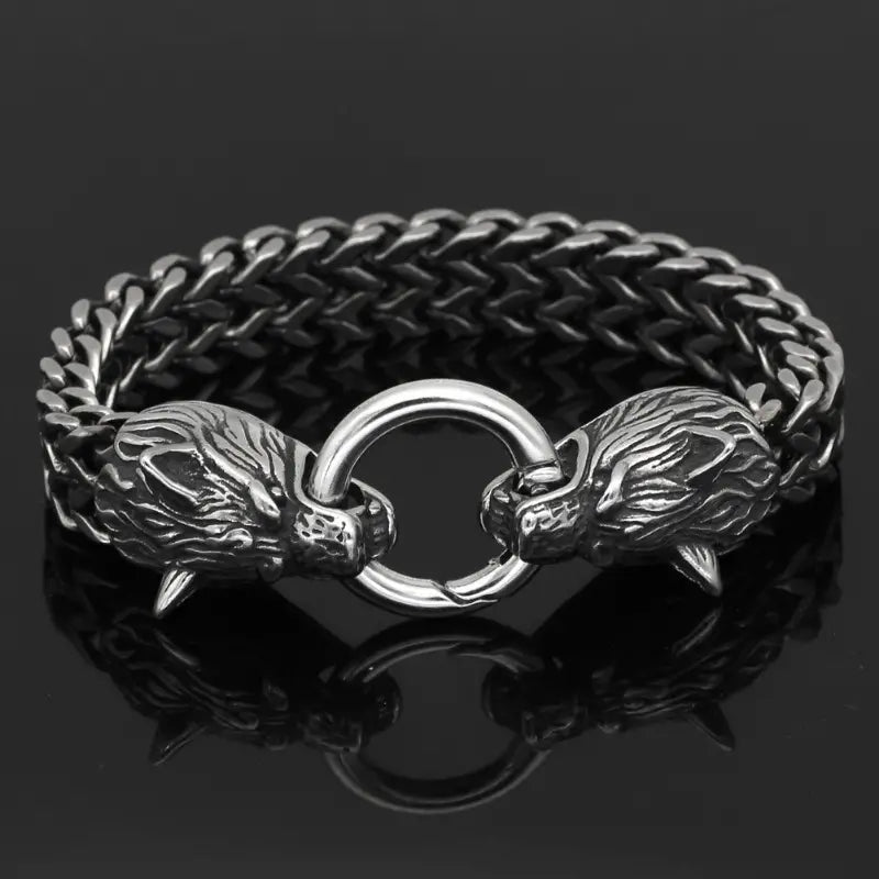 1pc Stainless Steel Men's Bracelet, Wolf Head Bracelet, Gift For Men Women