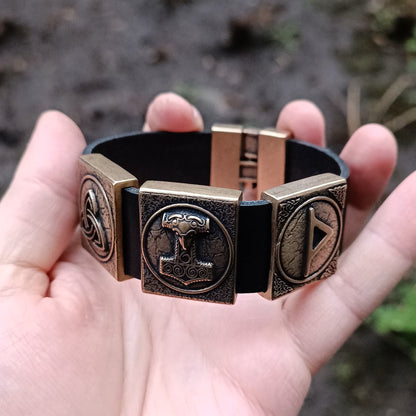 Viking bracelet leather wristband arm wrist cuff jewelry men