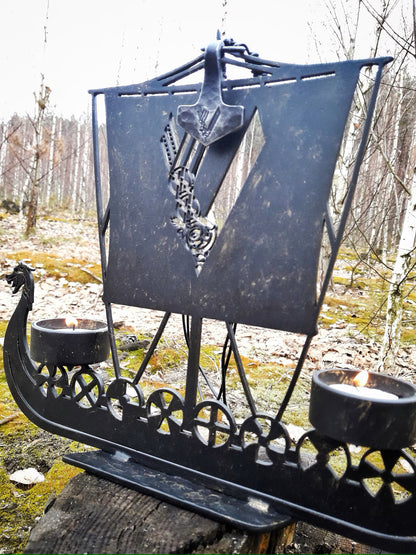 Drakkar Viking Ship Candleholder Norse Nordic Odin Thor, Asatru Gift Personalized