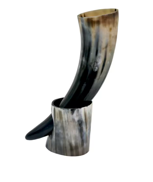 Real Viking Drinking Horn Mug with Stand – Ale, Beer & Wine Tankard