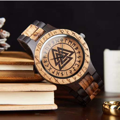 Viking Wooden Watch – Custom Engraved Timepiece for Men