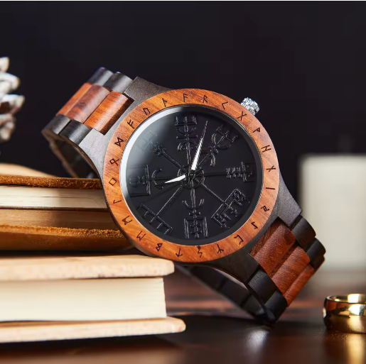 Viking Wooden Watch – Custom Engraved Timepiece for Men