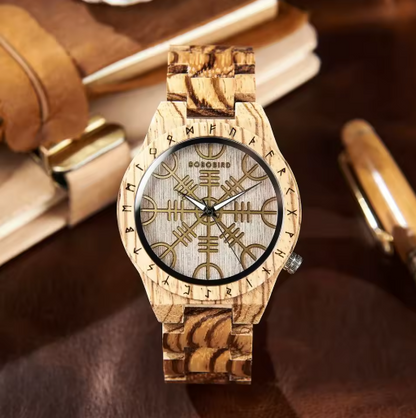 Viking Wooden Watch – Custom Engraved Timepiece for Men