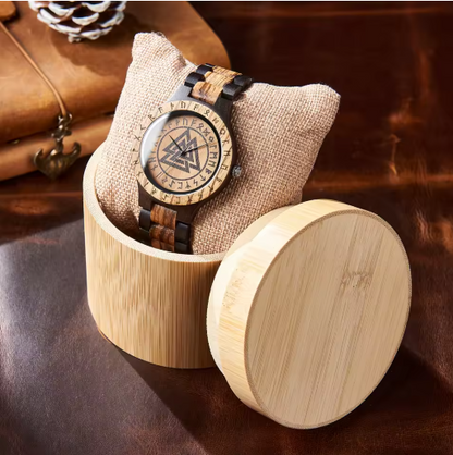 Viking Wooden Watch – Custom Engraved Timepiece for Men