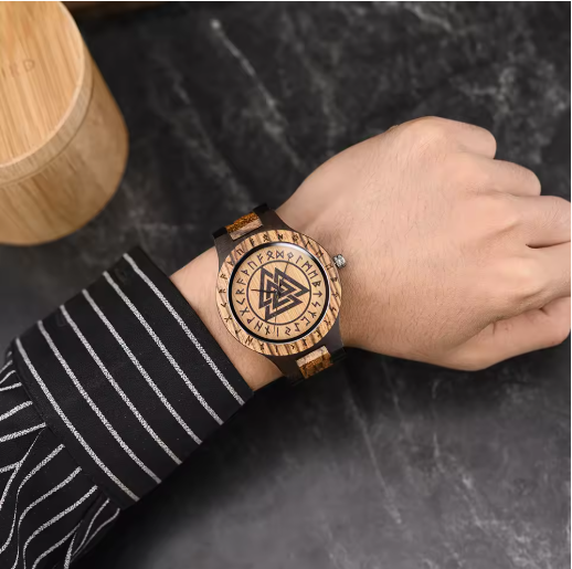 Viking Wooden Watch – Custom Engraved Timepiece for Men