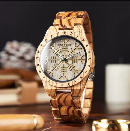 Viking Wooden Watch – Custom Engraved Timepiece for Men