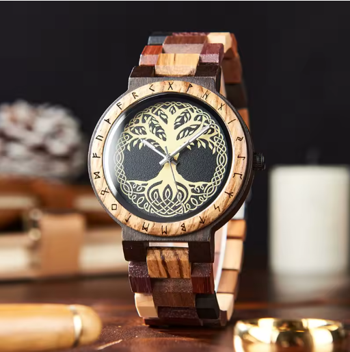 Viking Wooden Watch – Custom Engraved Timepiece for Men