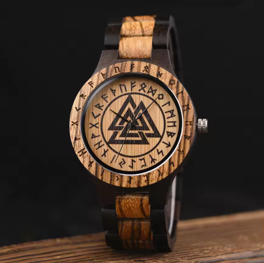 Viking Wooden Watch – Custom Engraved Timepiece for Men