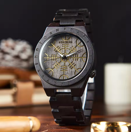 Viking Wooden Watch – Custom Engraved Timepiece for Men