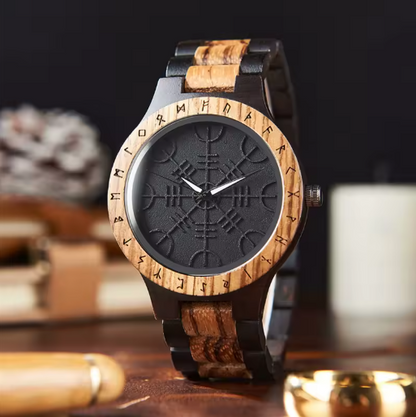 Viking Wooden Watch – Custom Engraved Timepiece for Men