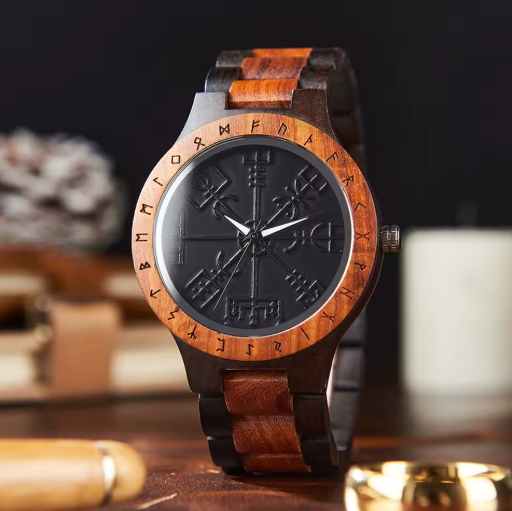 Viking Wooden Watch – Custom Engraved Timepiece for Men