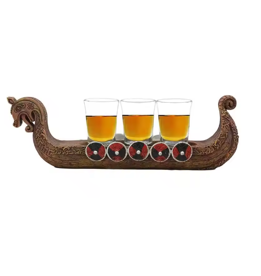 Viking Ship Decorative Glass Set – Dragonboat War Vessel Sculpture Ornament