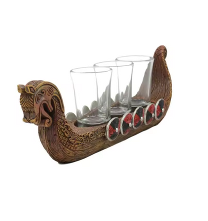 Viking Ship Decorative Glass Set – Dragonboat War Vessel Sculpture Ornament