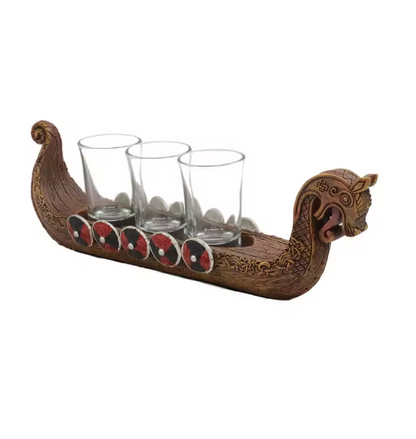 Viking Ship Decorative Glass Set – Dragonboat War Vessel Sculpture Ornament