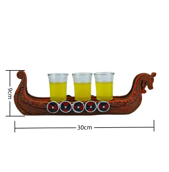 Viking Ship Decorative Glass Set – Dragonboat War Vessel Sculpture Ornament