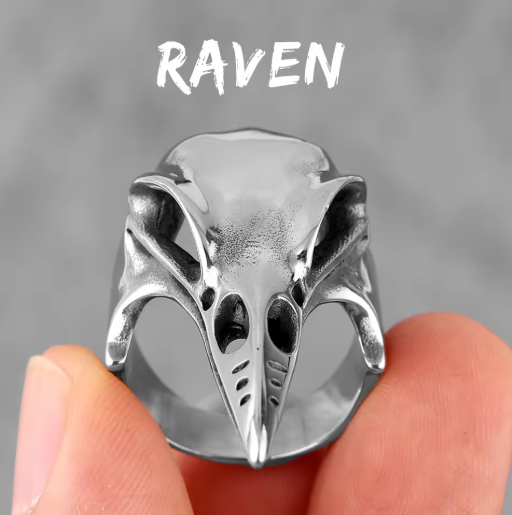 Viking Crow Raven Skull Stainless Steel Ring