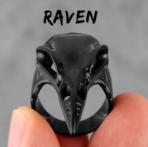 Viking Crow Raven Skull Stainless Steel Ring