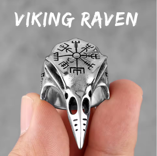 Viking Crow Raven Skull Stainless Steel Ring