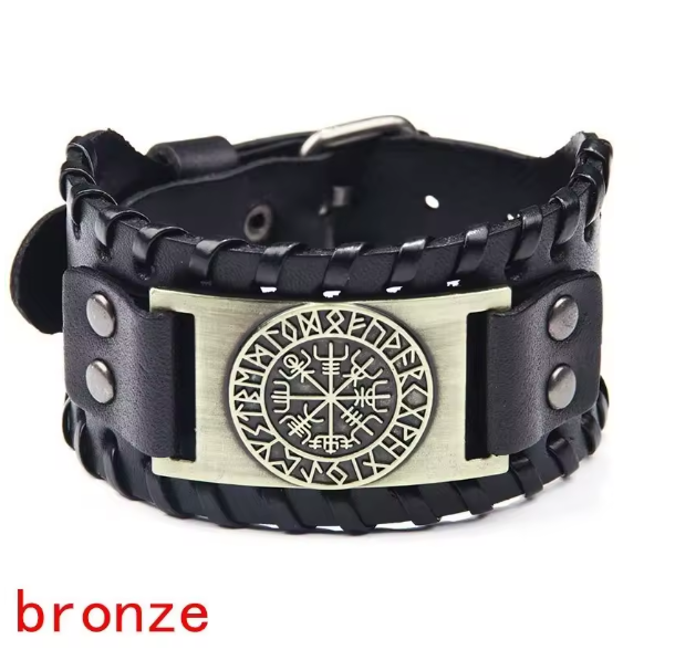 Retro Wide Leather Viking Vintage  Compass Bracelet