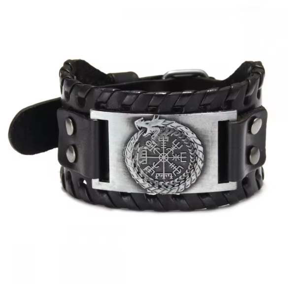 Retro Wide Leather Viking Vintage  Compass Bracelet