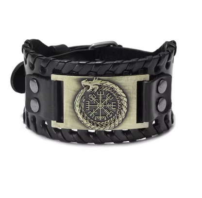 Retro Wide Leather Viking Vintage  Compass Bracelet