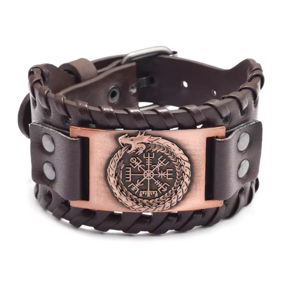 Retro Wide Leather Viking Vintage  Compass Bracelet