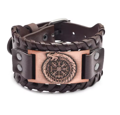 Retro Wide Leather Viking Vintage  Compass Bracelet