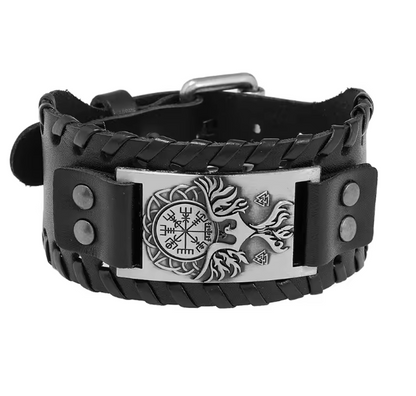 Retro Wide Leather Viking Vintage  Compass Bracelet