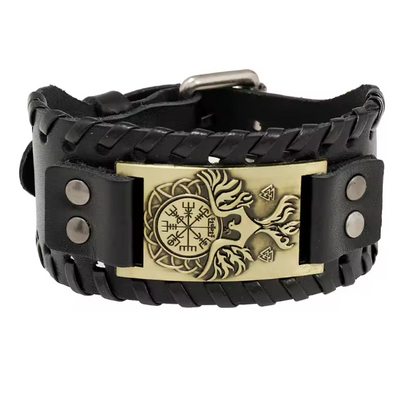 Retro Wide Leather Viking Vintage  Compass Bracelet