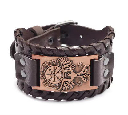 Retro Wide Leather Viking Vintage  Compass Bracelet