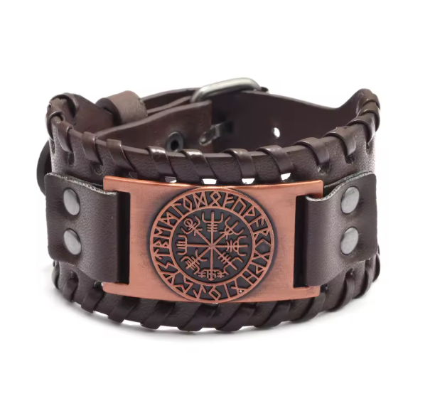 Retro Wide Leather Viking Vintage  Compass Bracelet