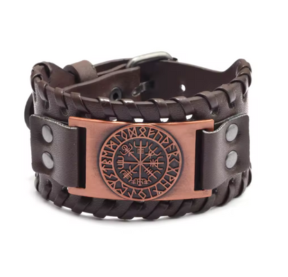 Retro Wide Leather Viking Vintage  Compass Bracelet