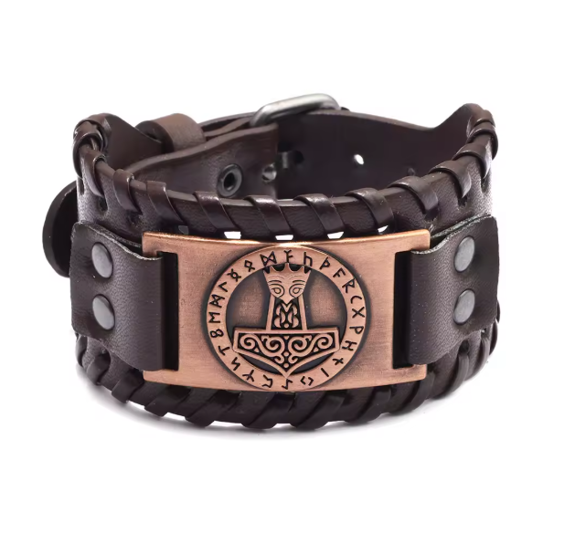 Retro Wide Leather Viking Vintage  Compass Bracelet