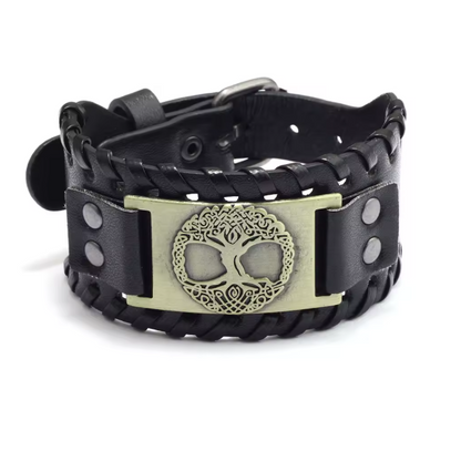 Retro Wide Leather Viking Vintage  Compass Bracelet