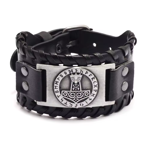 Retro Wide Leather Viking Vintage  Compass Bracelet