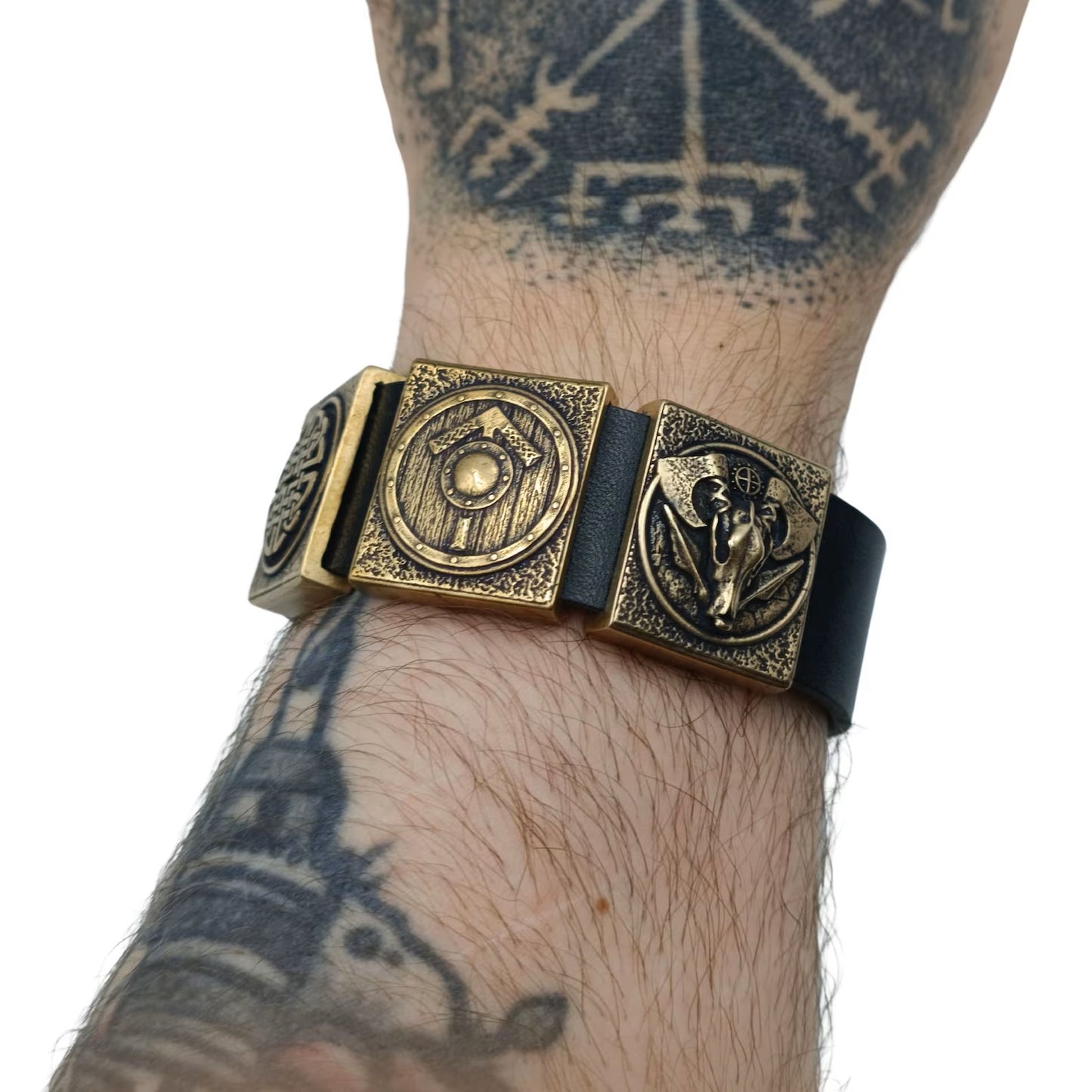 Viking warrior bracelet men leather cuff norse jewelry