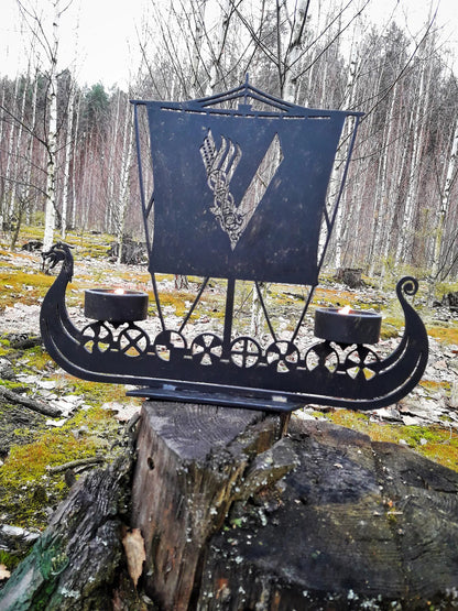 Drakkar Viking Ship Candleholder Norse Nordic Odin Thor, Asatru Gift Personalized