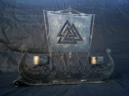 Drakkar Viking Ship Candle Holder Valknut Norse Runes Nordic Asatru Decor Personalized