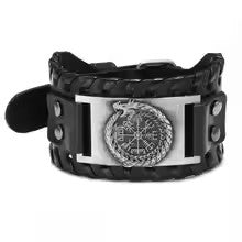 Retro Wide Leather Viking Vintage  Compass Bracelet