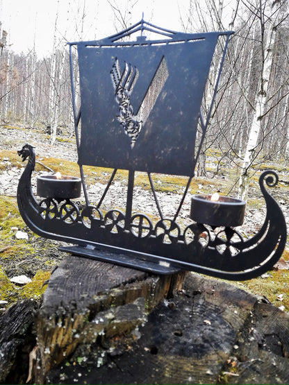 Drakkar Viking Ship Candleholder Norse Nordic Odin Thor, Asatru Gift Personalized