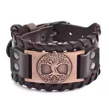 Retro Wide Leather Viking Vintage  Compass Bracelet