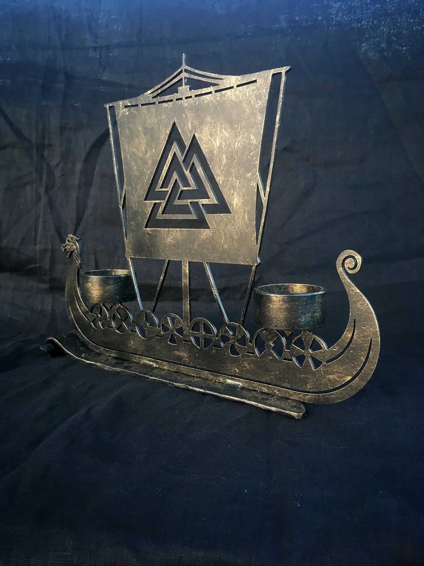 Drakkar Viking Ship Candle Holder Valknut Norse Runes Nordic Asatru Decor Personalized