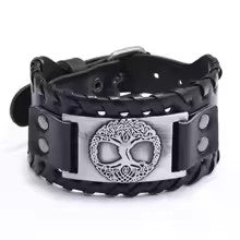 Retro Wide Leather Viking Vintage  Compass Bracelet