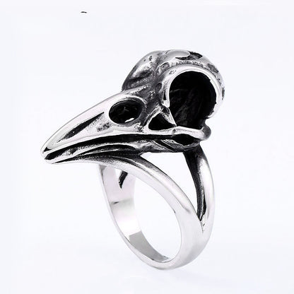 Raven skull ring angle view